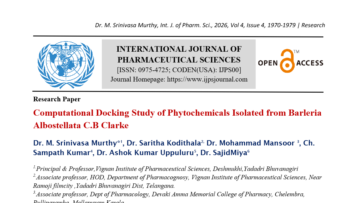 Computational Docking study of phytochemicals isolated from Barleria albostellata C.B Clarke.