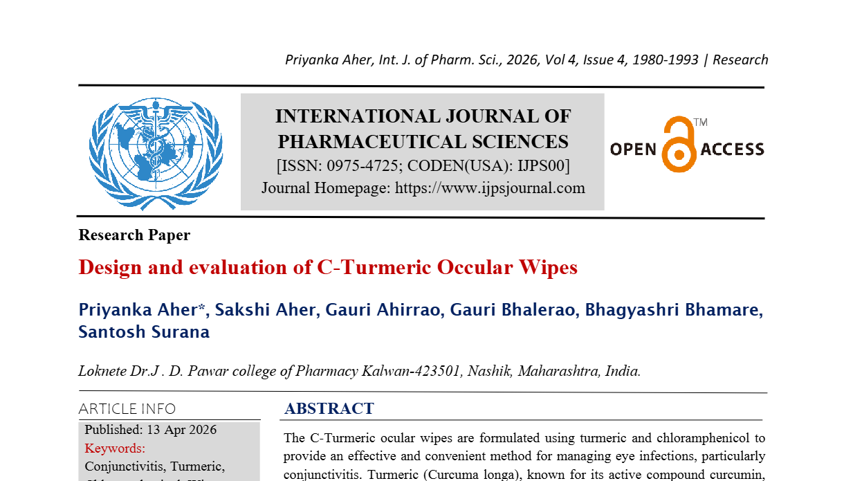 Design and Evaluation of C-Turmeric ocular wipes 