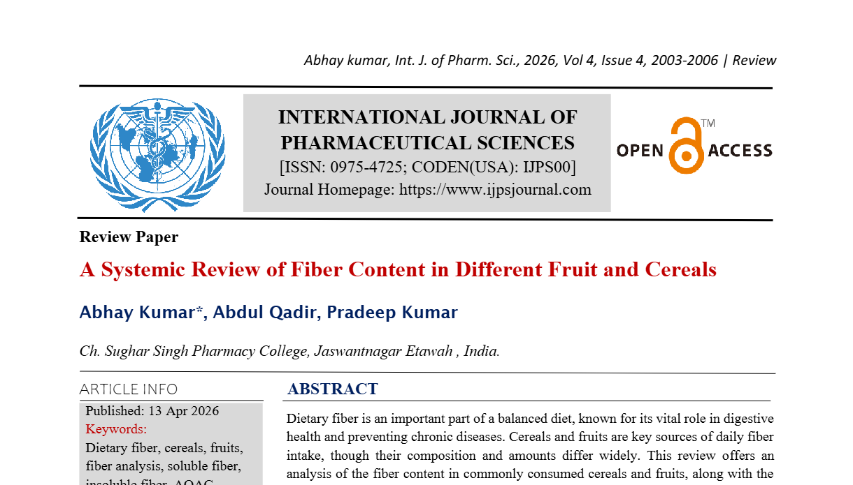 A Systemic Review of Fiber Content in Different Fruit and Cereals