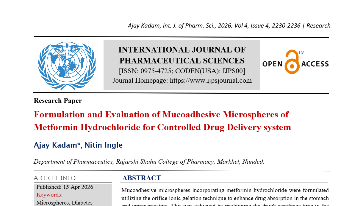 Formulation and Evaluation of Mucoadhesive Microspheres of Metformin Hydrochloride for Controlled Drug Delivery system.