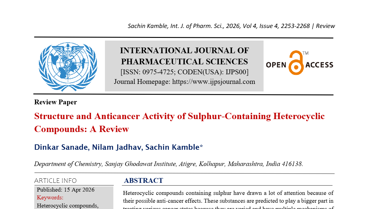 Structure and Anticancer Activity of Sulphur-Containing Heterocyclic Compounds: A Review