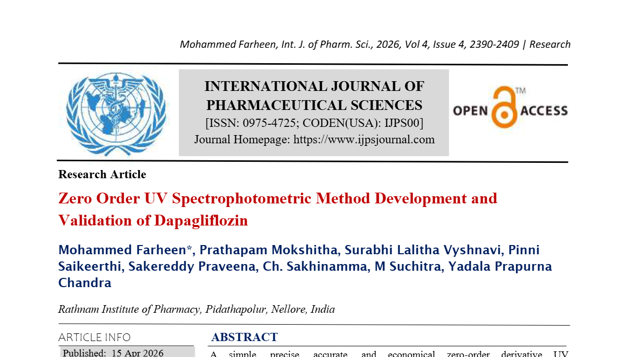 Zero Order UV Spectrophotometric Method Development and Validation of Dapagliflozin  