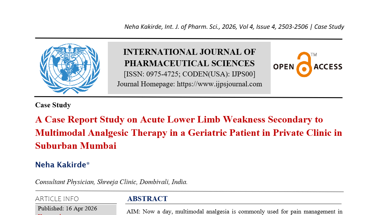 A Case Report Study on Acute Lower Limb Weakness Secondary to Multimodal Analgesic Therapy in a Geriatric Patient in Private Clinic in Suburban Mumbai