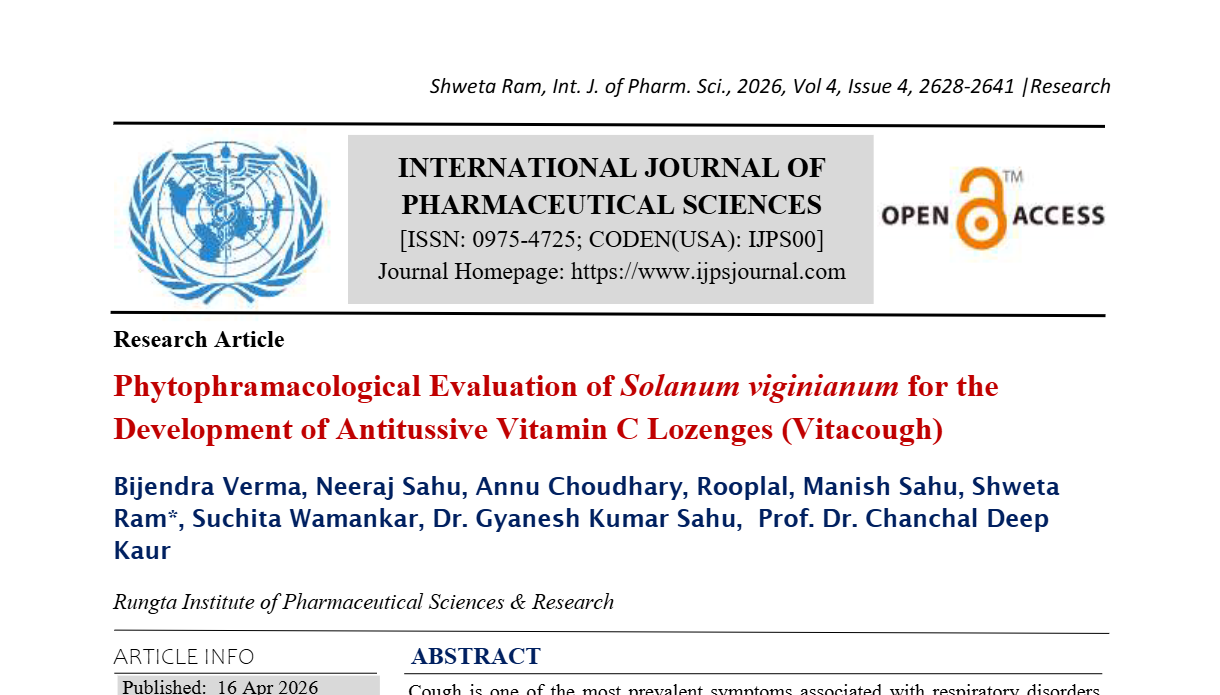 Phytophramacological Evaluation of Solanum viginianum for the Development of Antitussive Vitamin C Lozenges (Vitacough)