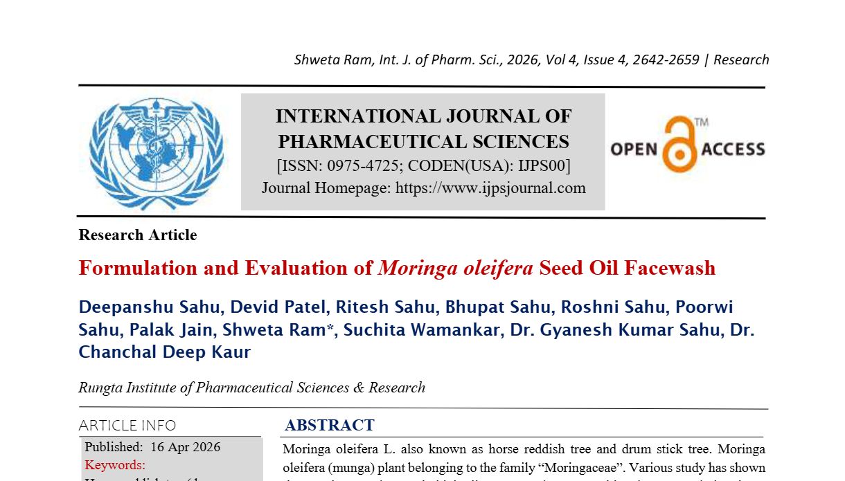 Formulation and Evaluation of Moringa oleifera Seed Oil Facewash