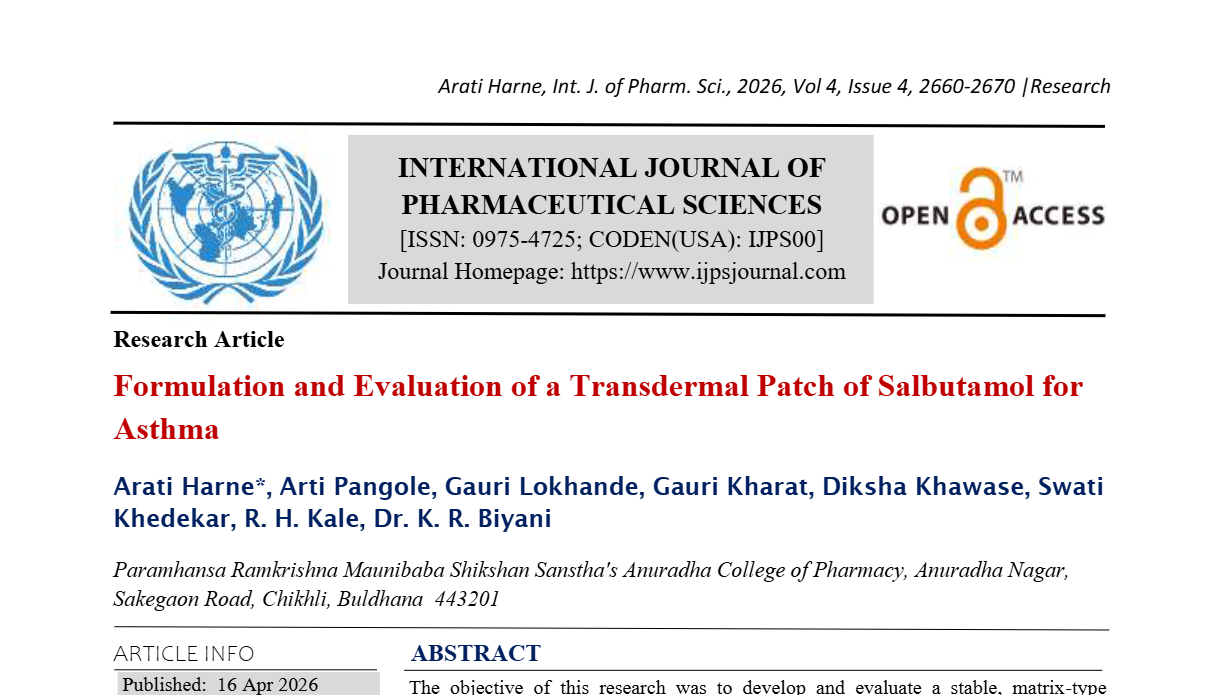 Formulation and Evaluation of a Transdermal Patch of Salbutamol for Asthma