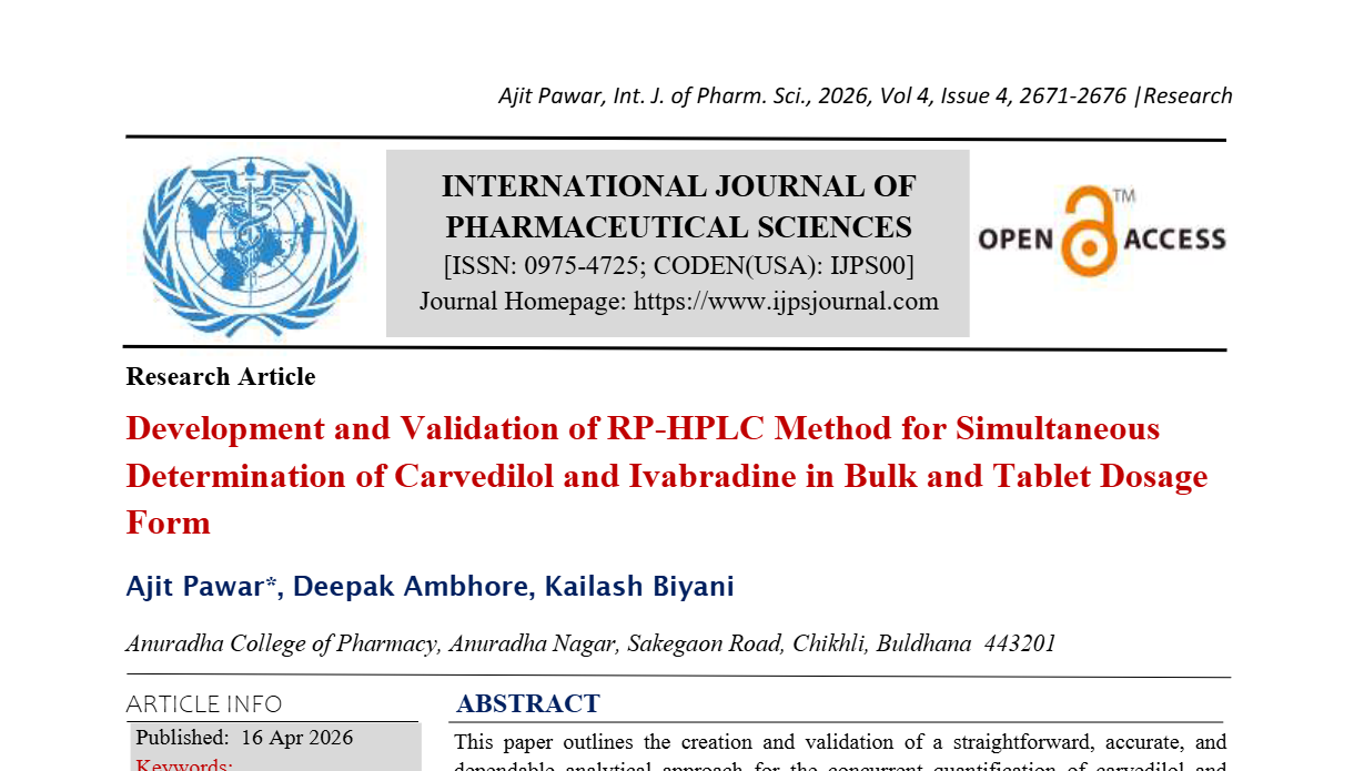 Development and Validation of RP-HPLC Method for Simultaneous Determination of Carvedilol and Ivabradine in Bulk and Tablet Dosage Form