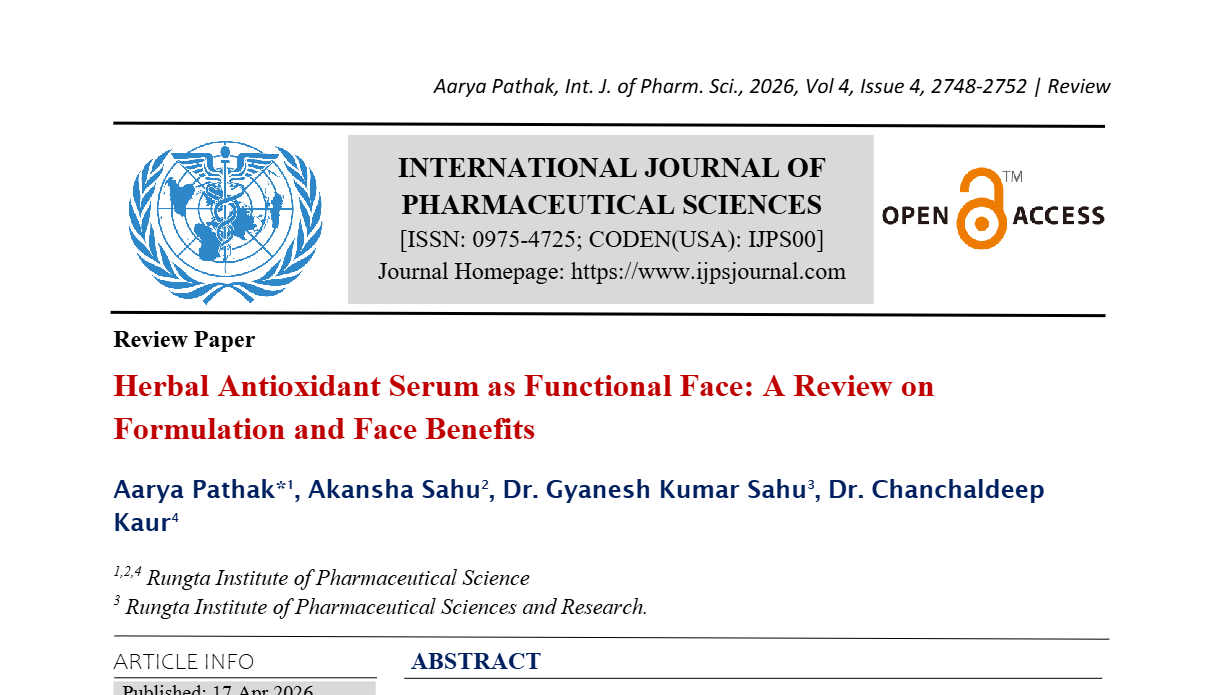 Herbal Antioxidant  serum as Functional Face: A Review on Formulation and Face Benefits