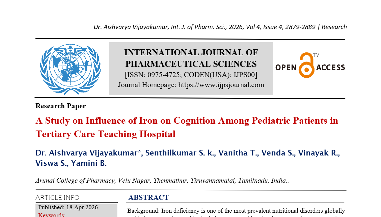 A Study on Influence of Iron on Cognition Among Pediatric Patients in Tertiary Care Teaching Hospital