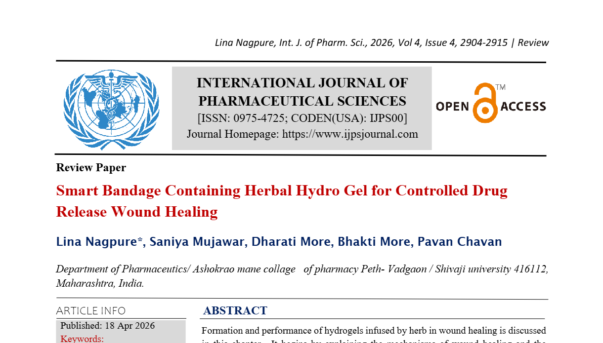 Smart Bandage  Containing  Herbal  hydro  Gel for  Controlled Drug Release  wound  healing.