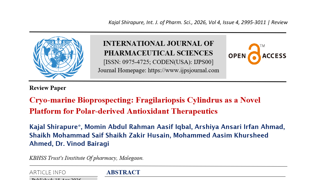 Review article on - Cryo-marine Bioprospecting: Fragilariopsis Cylindrus as a Novel Platform for Polar-derived Antioxidant Therapeutics.