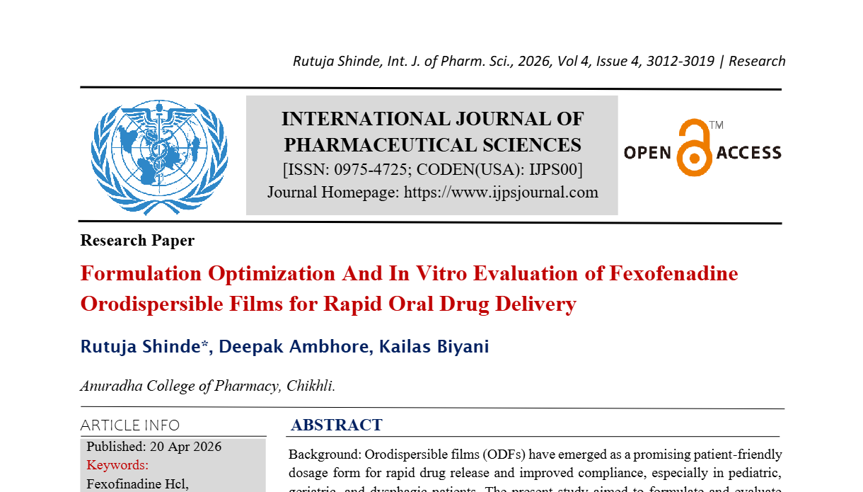Formulation Optimization And In Vitro Evaluation of Fexofenadine Orodispersible Films for Rapid Oral Drug Delivery