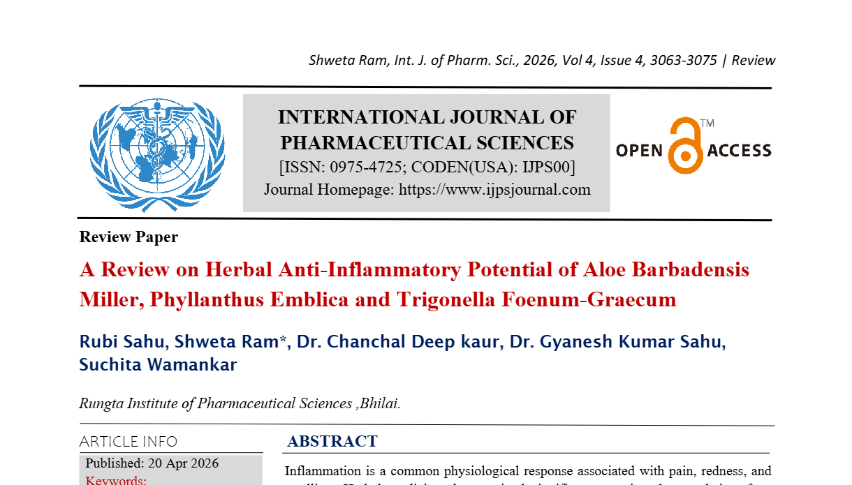 A Review on Herbal Anti-Inflammatory Potential of Aloe Barbadensis Miller, Phyllanthus Emblica and Trigonella Foenum-Graecum