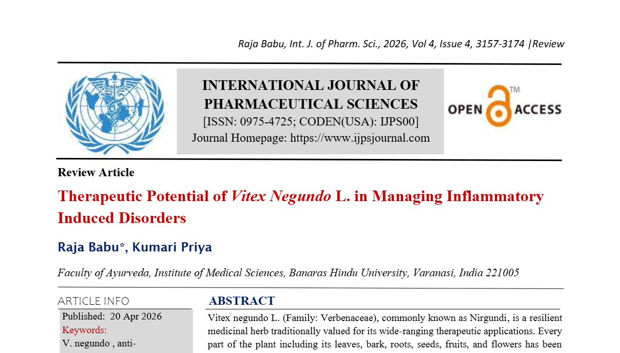 Therapeutic Potential of Vitex Negundo L. in Managing Inflammatory Induced Disorders