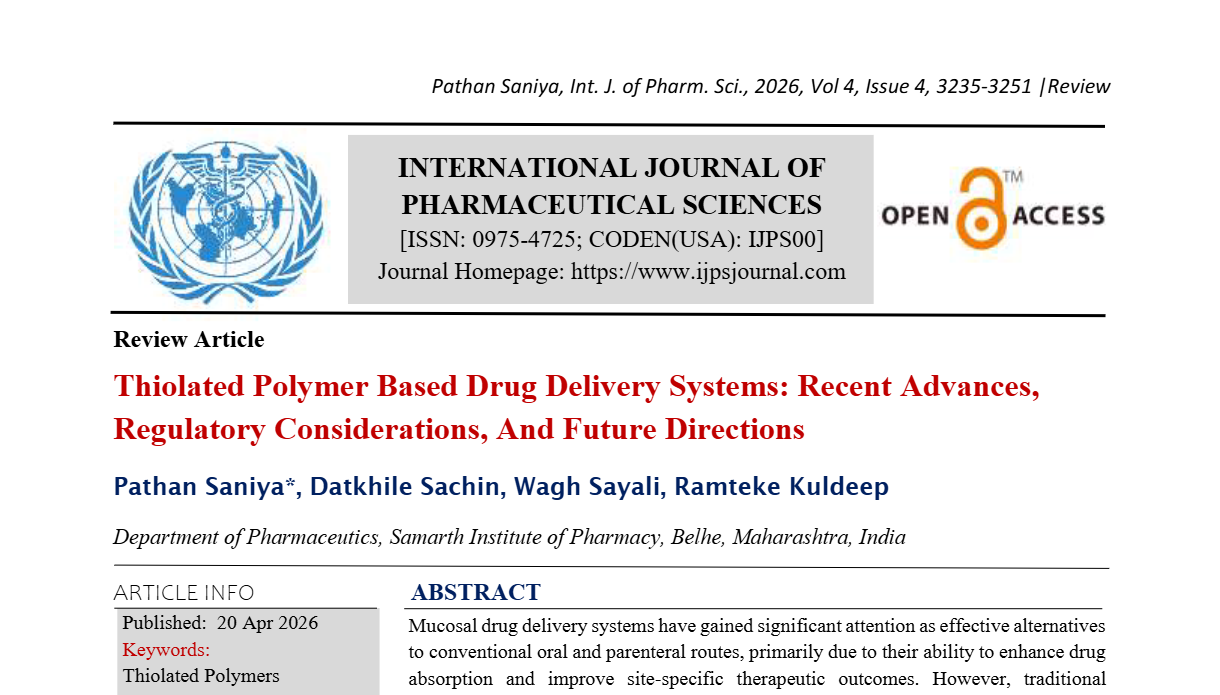 Thiolated Polymer Based Drug Delivery Systems: Recent Advances, Regulatory Considerations, And Future Directions