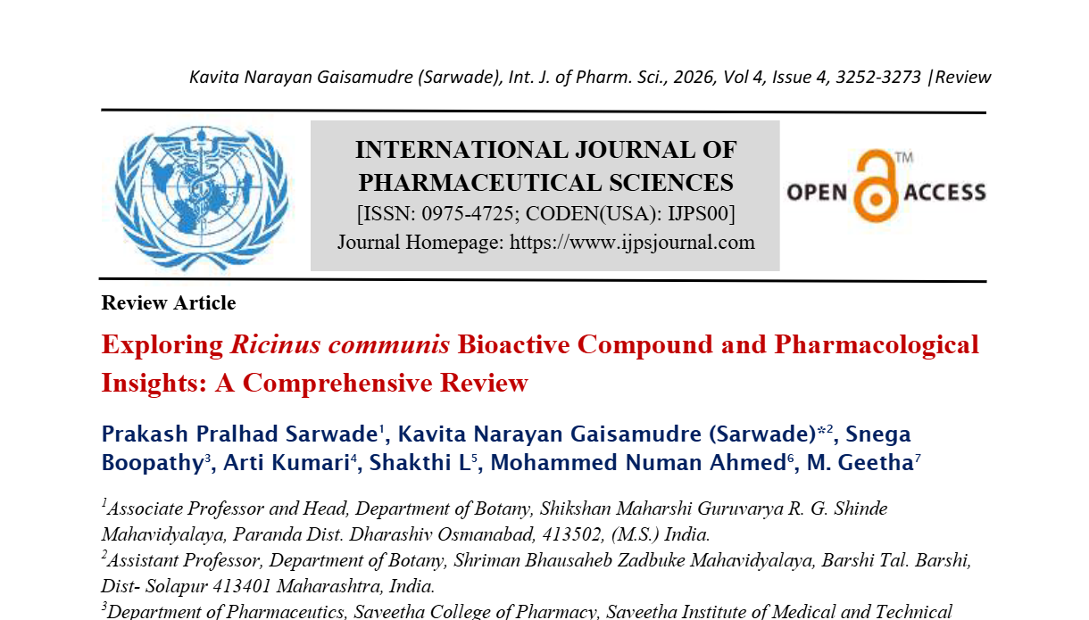 Exploring Ricinus communis Bioactive Compound and Pharmacological Insights: A Comprehensive Review
