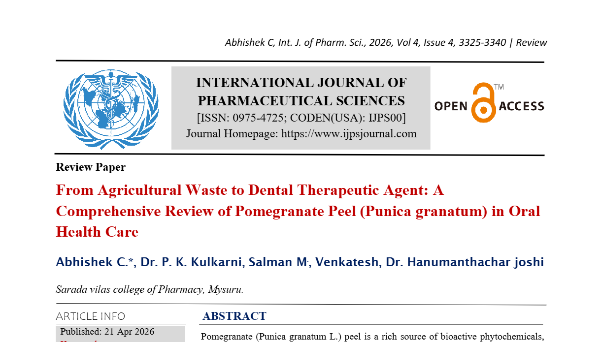From Agricultural Waste to Dental Therapeutic Agent: A Comprehensive Review of Pomegranate Peel (Punica granatum) in Oral Health Care