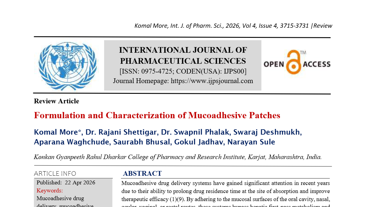 Formulation and Characterization of Mucoadhesive Patches