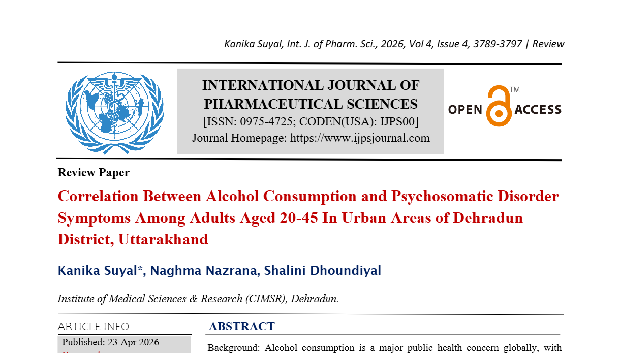 Correlation Between Alcohol Consumption and Psychosomatic Disorder Symptoms Among Adults Aged 20-45 In Urban Areas of Dehradun District, Uttarakhand