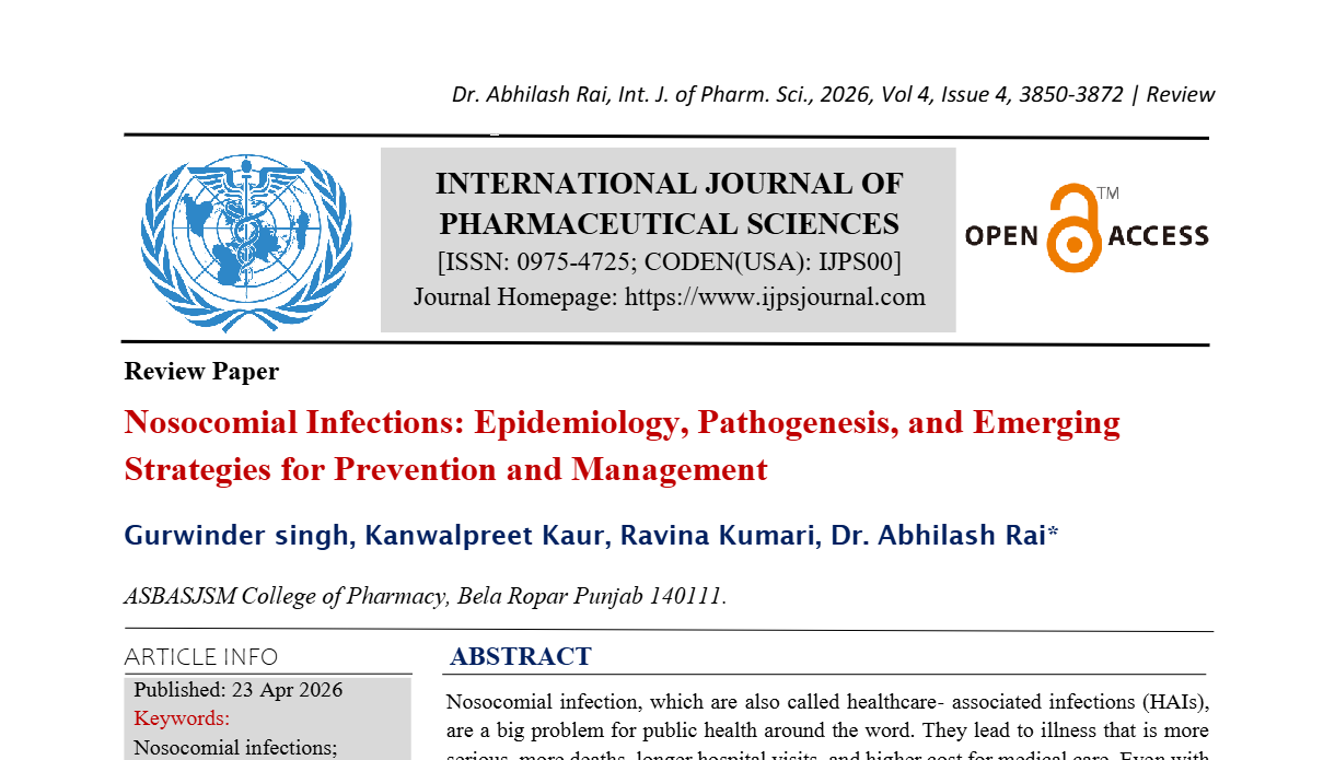Nosocomial Infections: Epidemiology, Pathogenesis, and Emerging Strategies for Prevention and Management