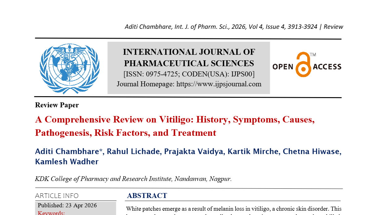 A Comprehensive Review on Vitiligo: History, Symptoms, Causes, Pathogenesis, Risk Factors, and Treatment.