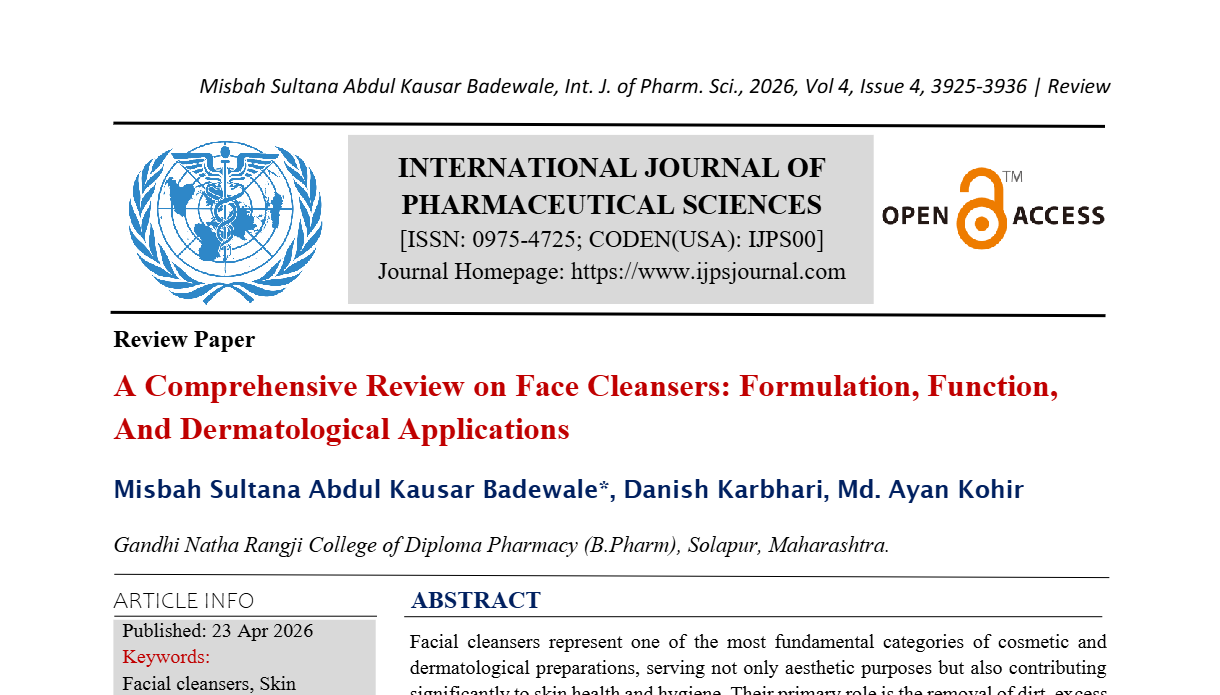 A Comprehensive Review on Face Cleansers: Formulation, Function, And Dermatological Applications
