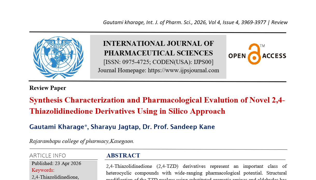 Synthesis Characterization And Pharmacological Evalution Of Novel  2,4-Thiazolidinedione Derivatives Using In Silico Approach