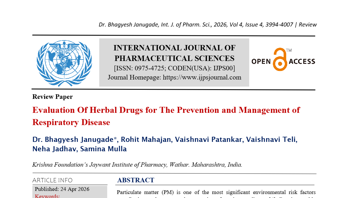 Evaluation Of Herbal Drugs for The Prevention and Management of Respiratory Disease