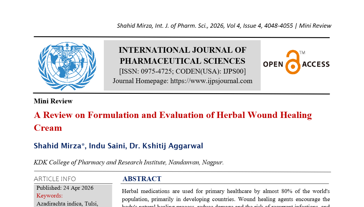 A Review on Formulation and Evaluation of Herbal Wound Healing Cream