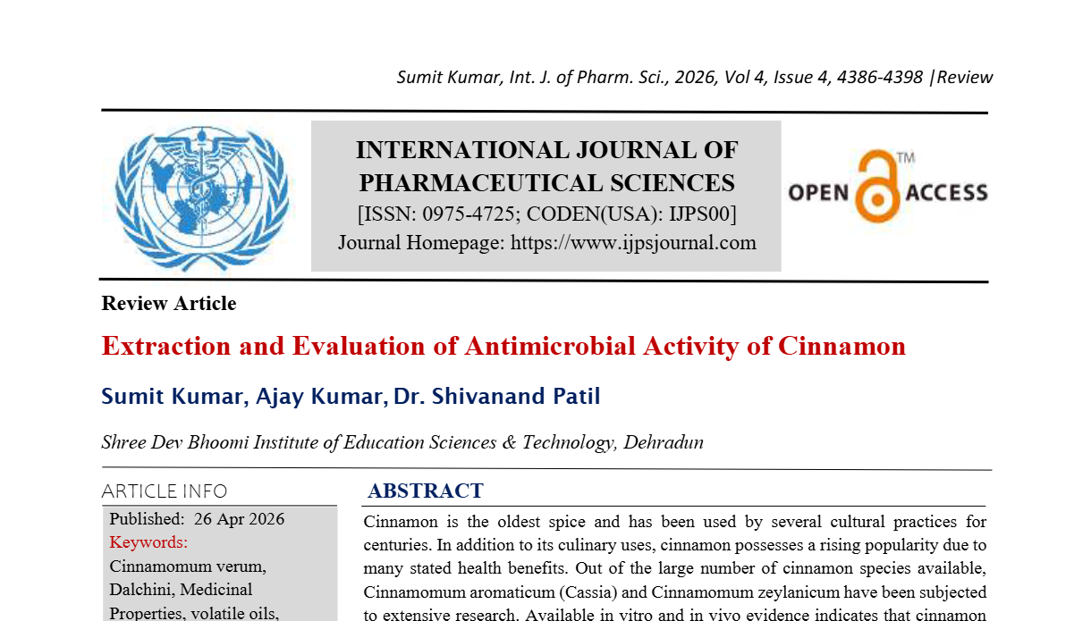 Extraction and Evaluation of Antimicrobial Activity of Cinnamon