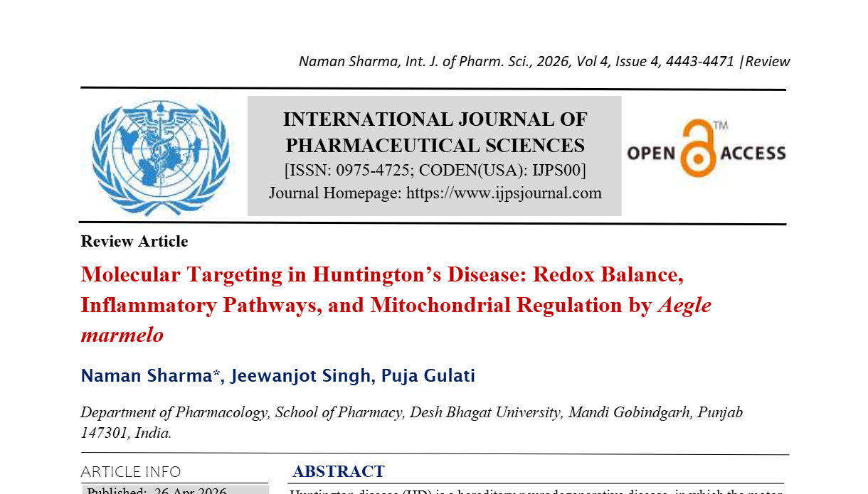 Molecular Targeting in Huntington’s Disease: Redox Balance, Inflammatory Pathways, and Mitochondrial Regulation by Aegle marmelo
