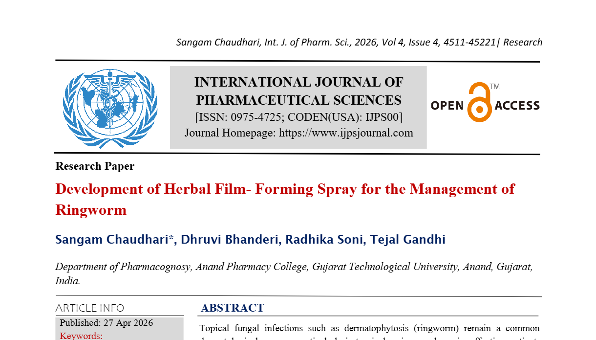 Development of Herbal Film- Forming Spray for the Management of Ringworm