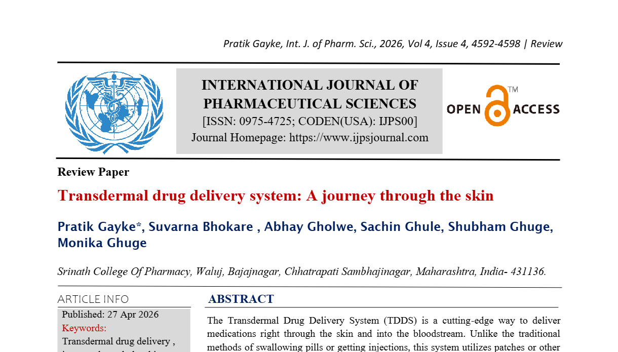 Transdermal Drug Delivery system : A journey Through the Skin