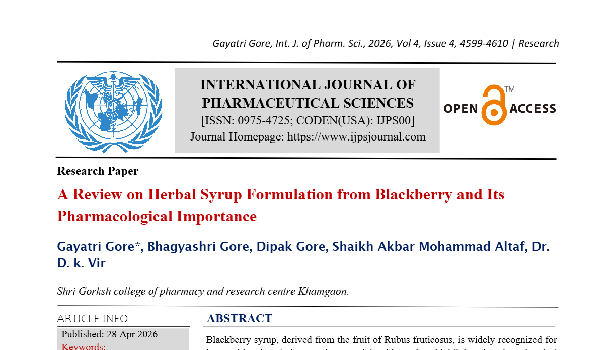 A Review on Herbal Syrup Formulation from Blackberry and Its Pharmacological Importance