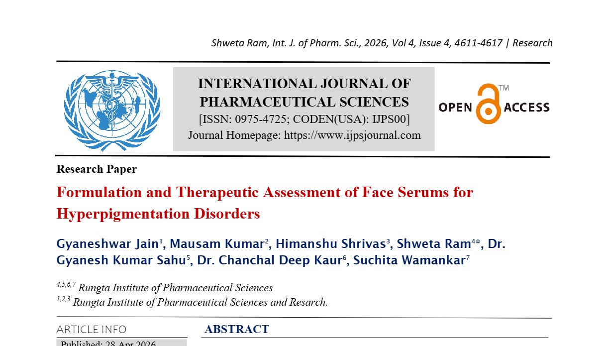 Formulation and Therapeutic Assessment of Face Serums for Hyperpigmentation Disorders