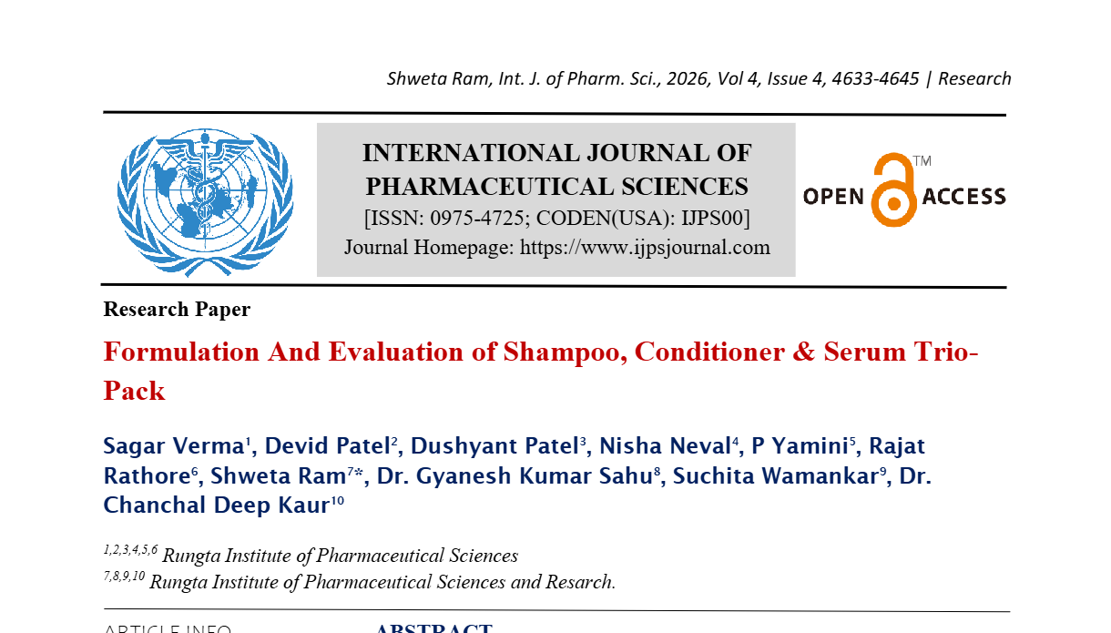 Formulation And Evaluation of Shampoo, Conditioner & Serum Trio-Pack