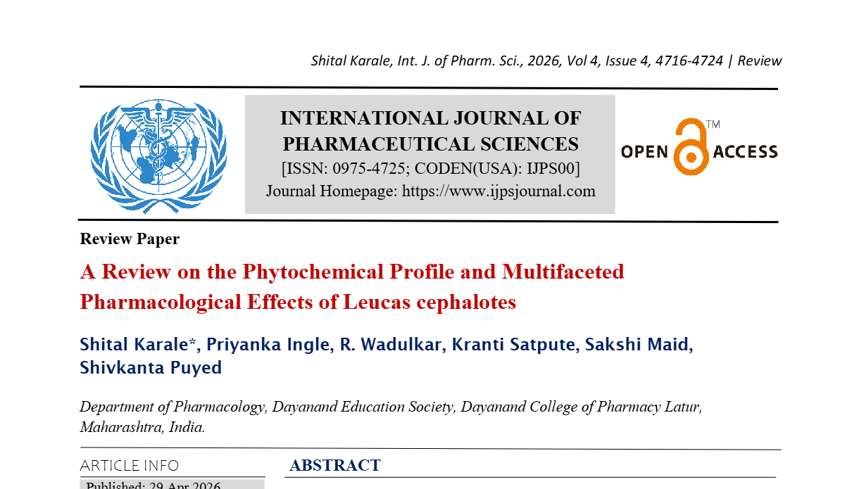 A Review on the Phytochemical Profile and Multifaceted Pharmacological Effects of Leucas Cephalotes.