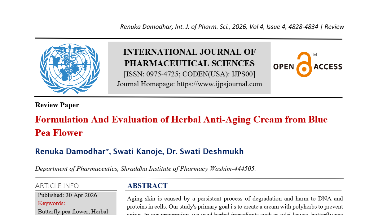 Formulation and Evaluation of Herbal Anti-Aging Cream From Blue Pea Flower 