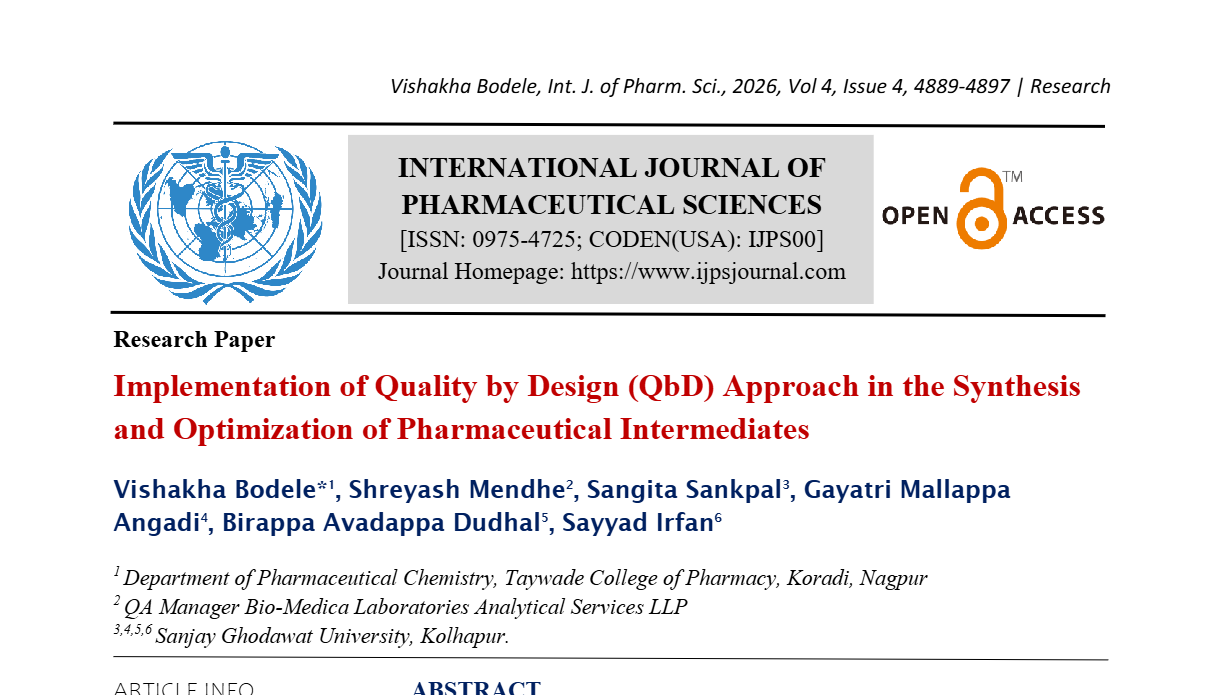 Implementation of Quality by Design (QbD) Approach in the Synthesis and Optimization of Pharmaceutical Intermediates