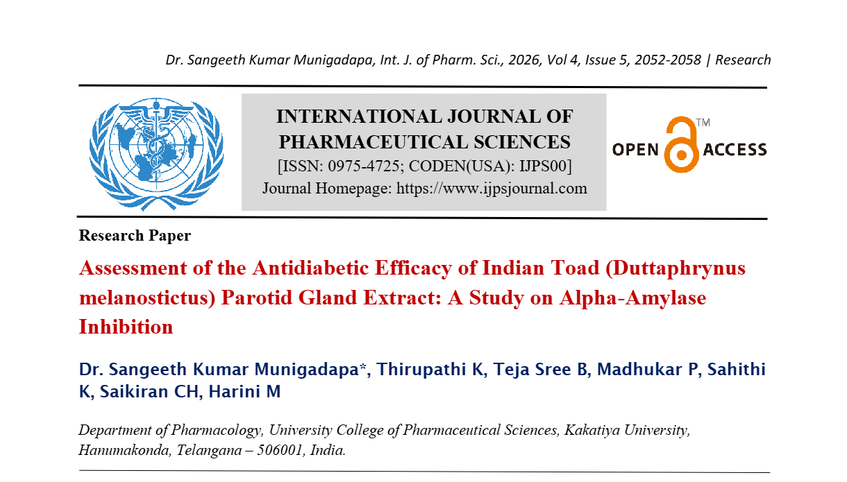 Assessment of the Antidiabetic Efficacy of Indian Toad (Duttaphrynus melanostictus) Parotid Gland Extract: A Study on Alpha-Amylase Inhibition
