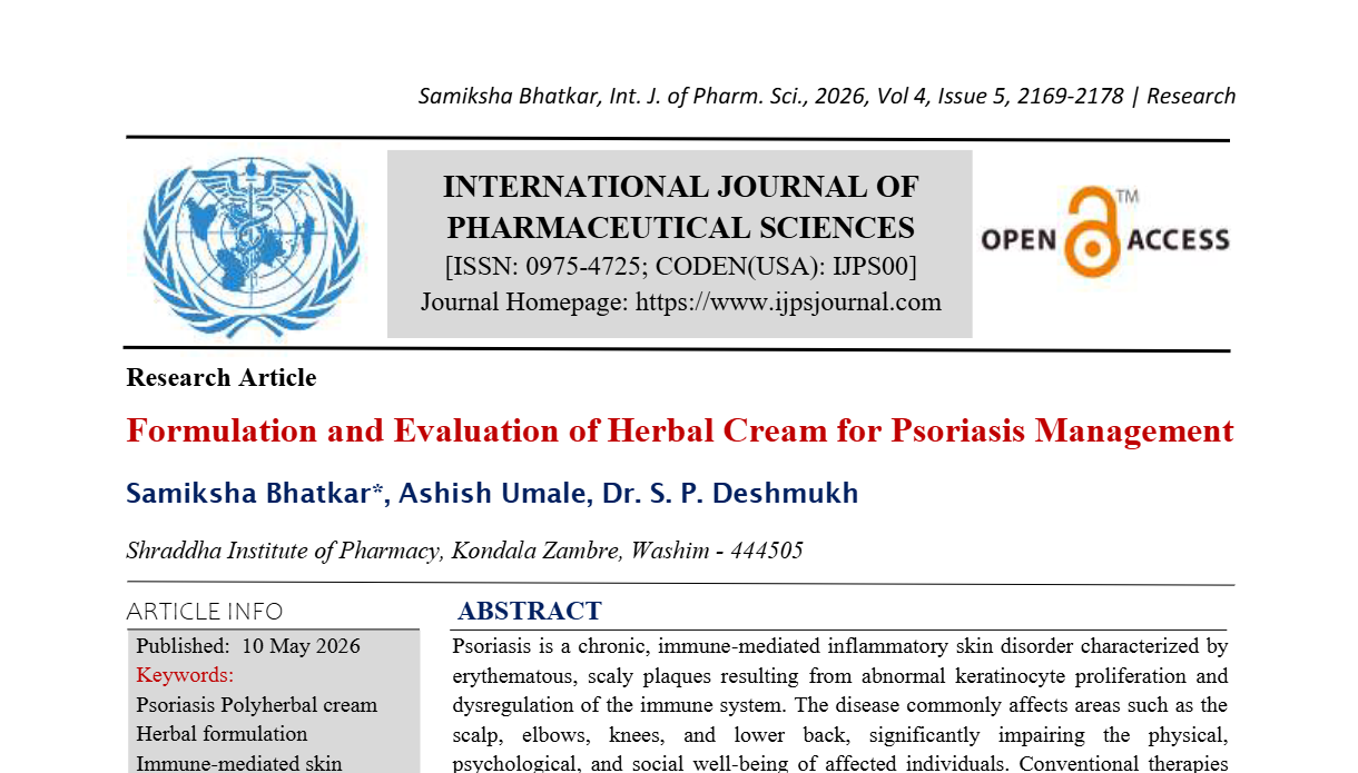 Formulation and Evaluation of Herbal Cream for Psoriasis Management