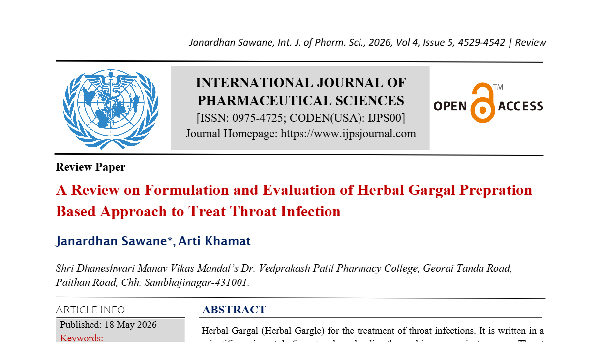 A Review on Formulation and Evaluation of Herbal Gargal Prepration Based Approach to Treat Throat Infection