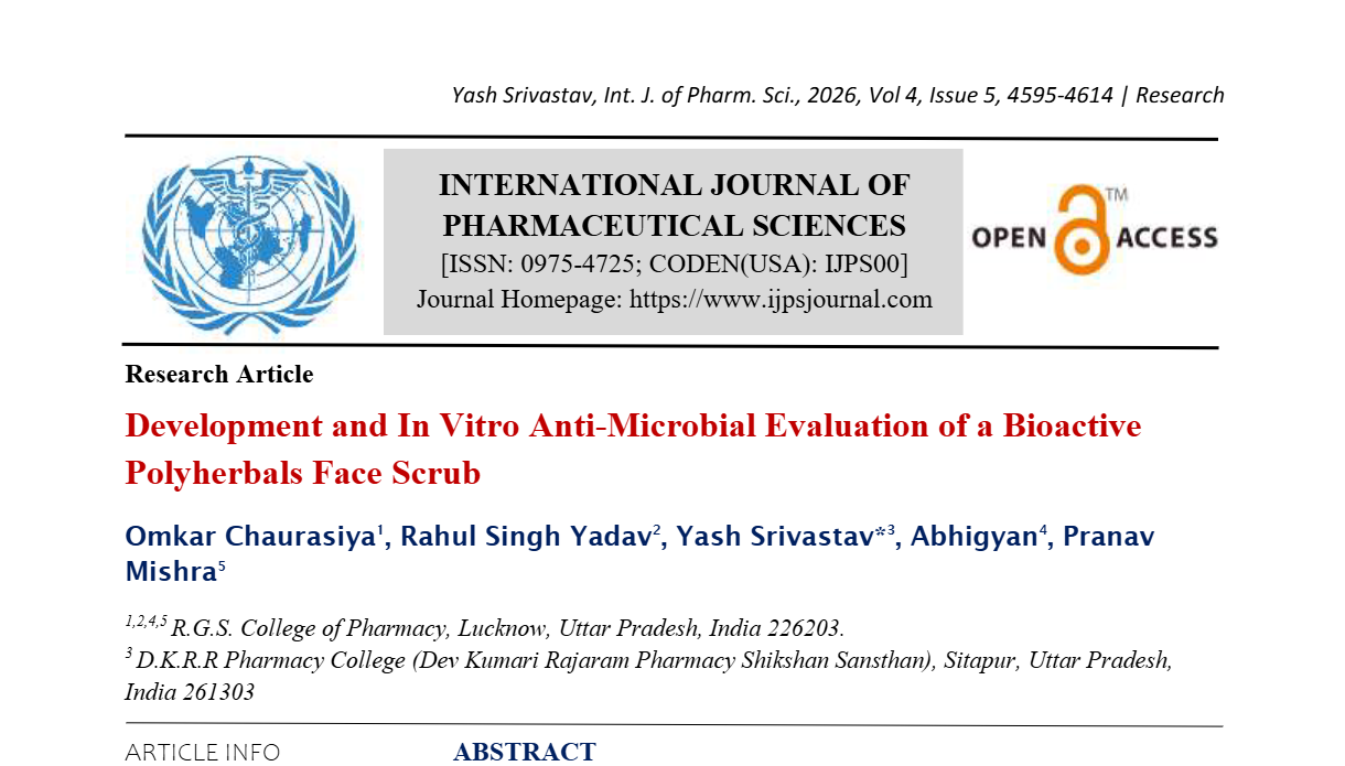 Development and In Vitro Anti-Microbial Evaluation of a Bioactive Polyherbals Face Scrub