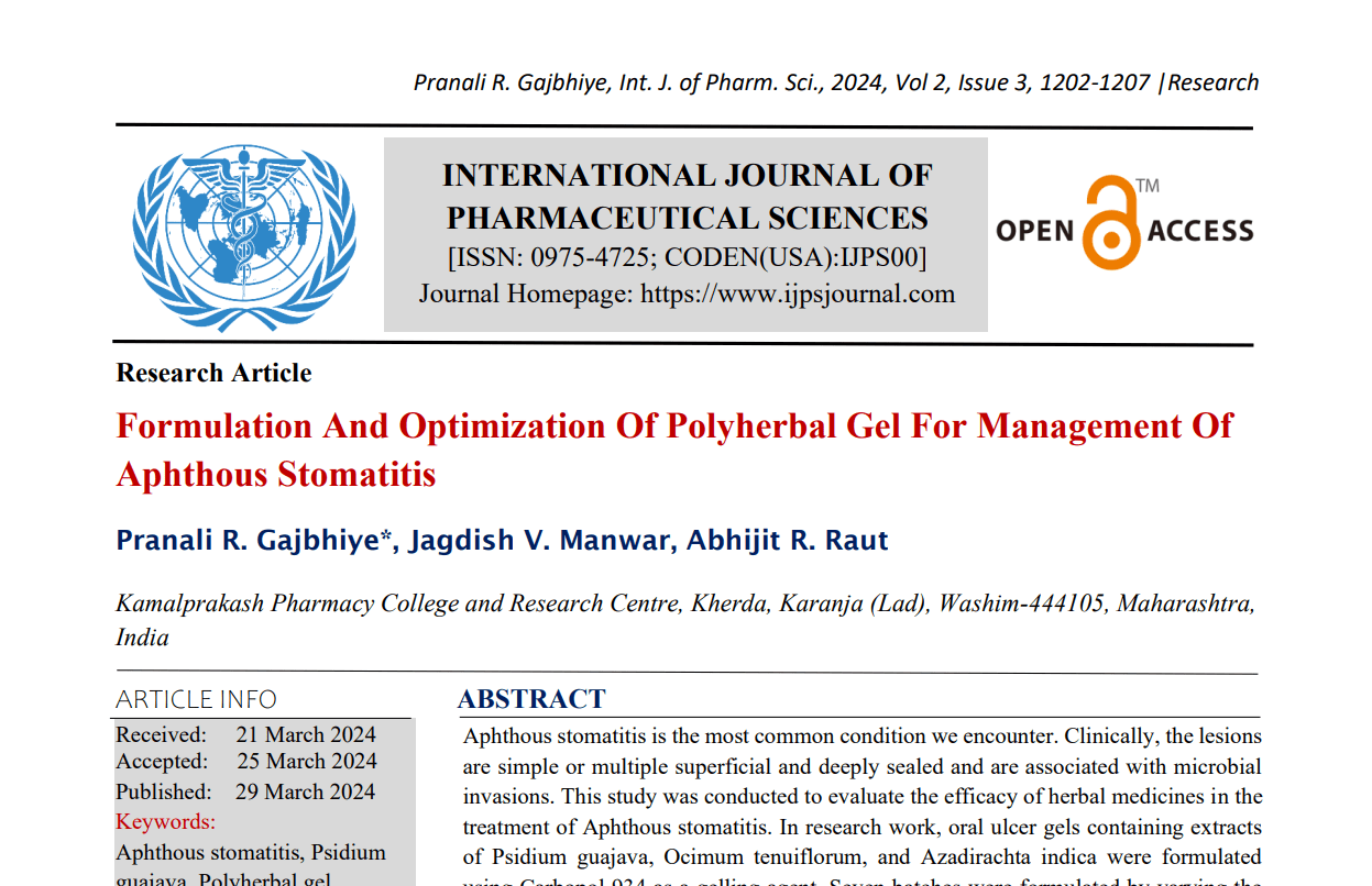 Formulation And Optimization Of Polyherbal Gel For Management Of ...